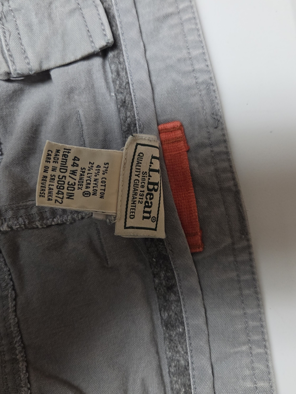 L.L. Bean Men's Light Gray Straight Jeans with Red Accent